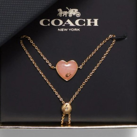 Coach Valentines Day Signature Heart Slider Bracelet Light Pink Gold C - Picture 2 of 5